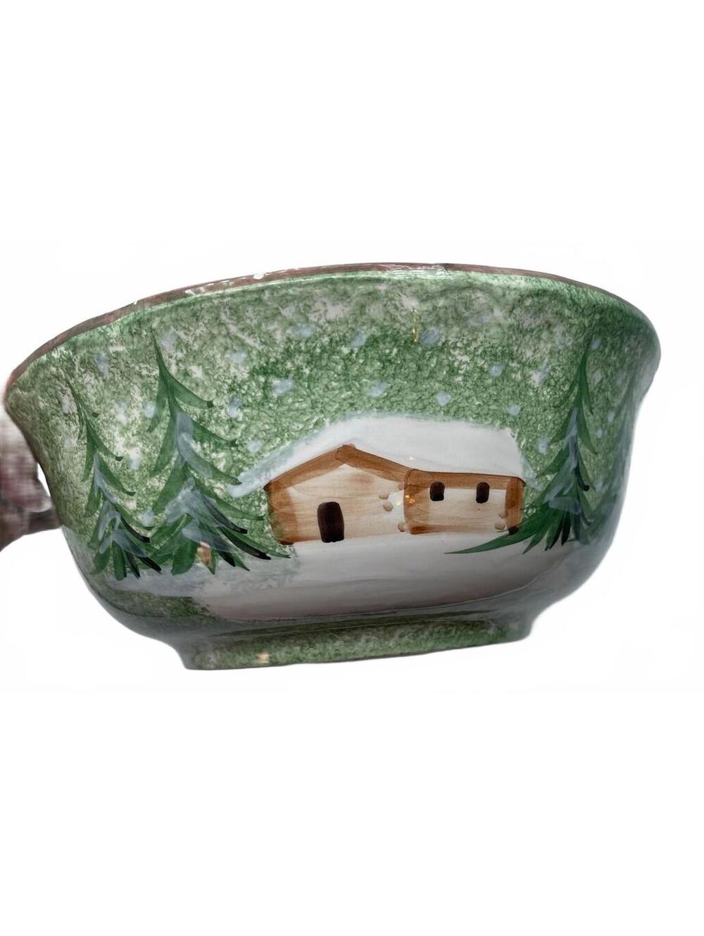 Hand painted Italian Ceramic Bowl with Winter Cabin Design 1995 The Cellar